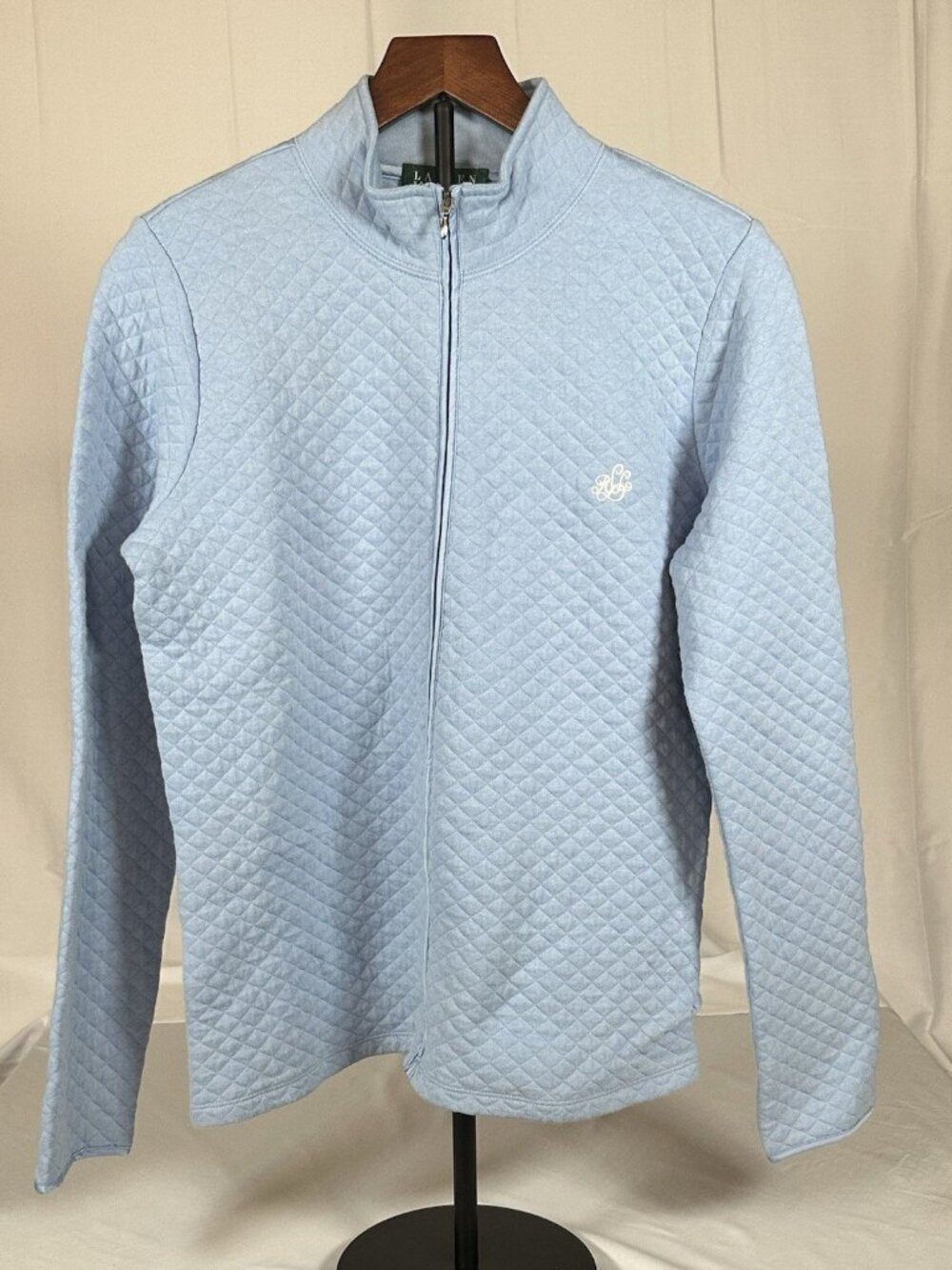 Lauren Ralph Lauren Womens Quilted Full Zip Mock Neck Blue Sweatshirt M